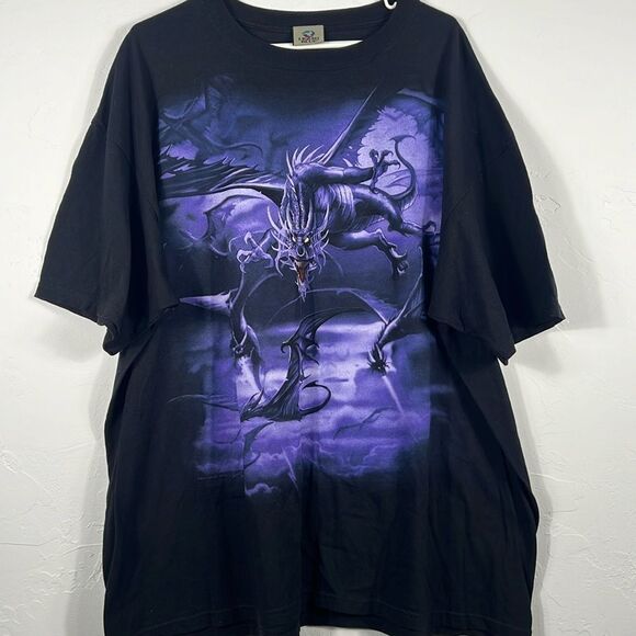 🔥💀 Vintage 2002 LIQUID BLUE Purple  Dragons AOP Horror Tee 3XL - SUPER RARE!! - Picture 1 of 9